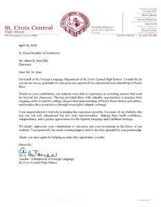letter from Eli A Torres to St Croix Chamber
